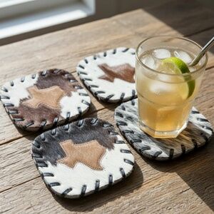 NWT Texas Cowhide Leather Coasters ~ Set of 4